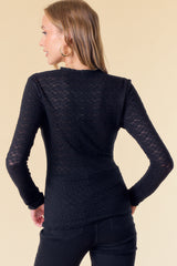 Floral Textured Stretch Lace Mock Neck Top Black
