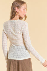 Floral Textured Stretch Lace Mock Neck Top Cream