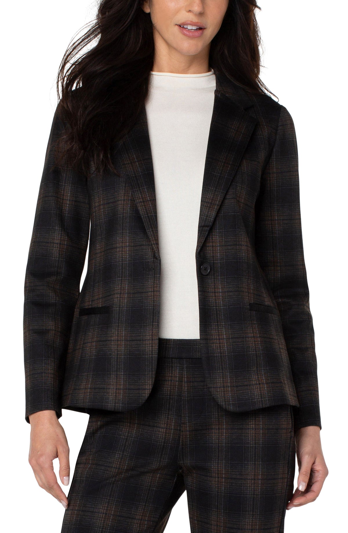 Fitted Notch Collar Printed Blazer Coffee Bean + Black
