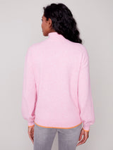 Quarter Zip High Collar Contrast Sweater Heather Orchid