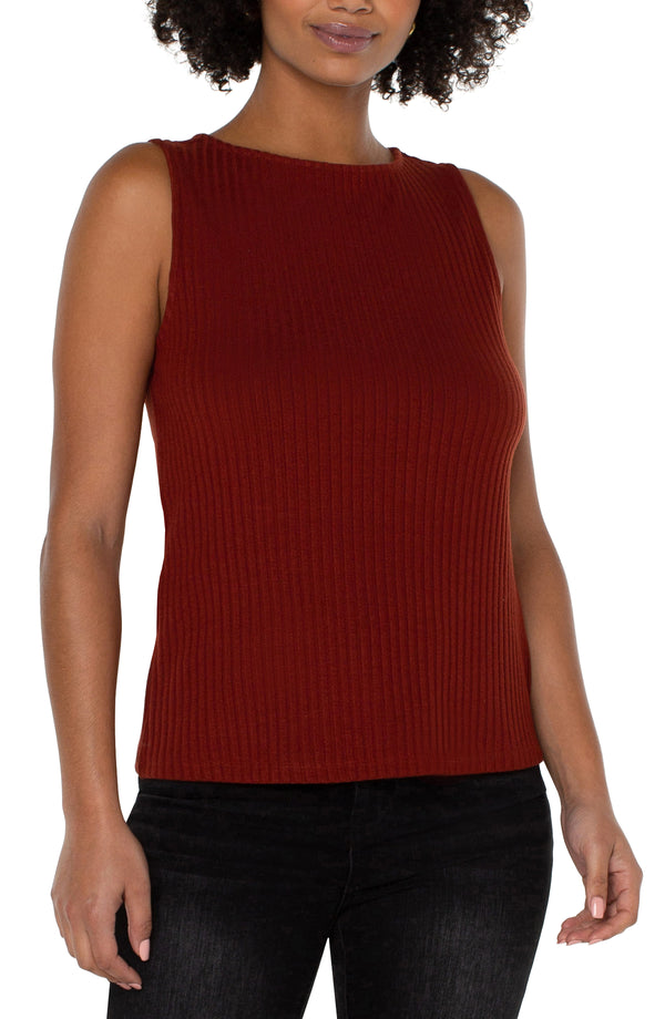 Sleeveless Boat Neck Rib Tank Deep Cinnamon