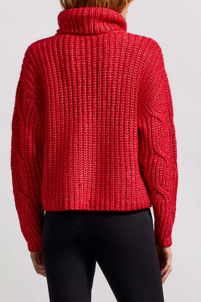 Cable Detail Turtleneck Sweater Lipstick Red