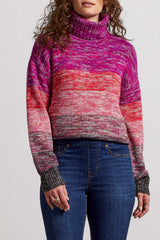Marled Stripes Turtleneck Sweater Red Plum