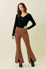 Front Seam Slit Flare Pants Coffee
