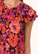 Floral Layered Double Flutter Sleeve Top Black + Fuchsia