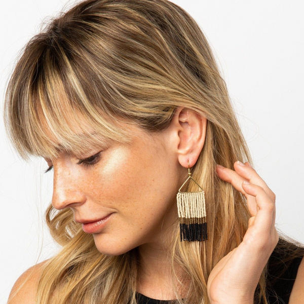 Whitney Color Block Fringe Triangle Earrings