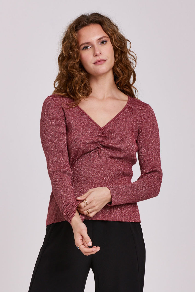 Leighton Ruched Chest Sweater Top Cranberry