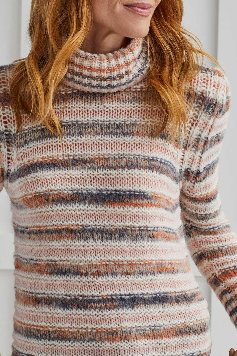 Mixed Knit Stripe Turtleneck Sweater Nomad