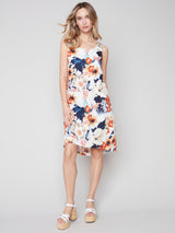 Printed Linen Aline Sleeveless Dress Saffron