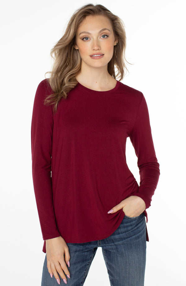 Split Hem Scoop Neck Long Sleeve Shirt Red Velvet
