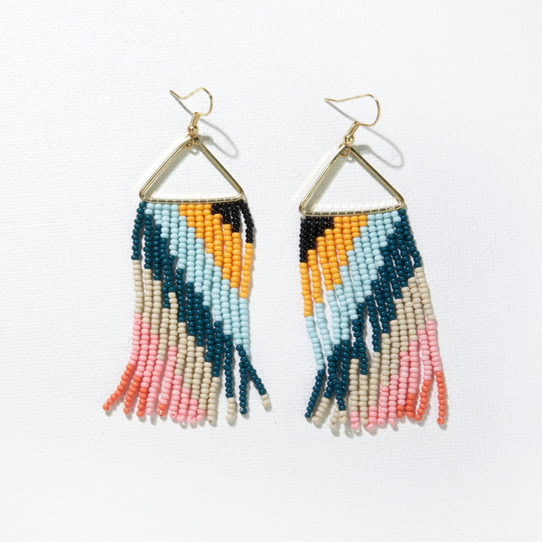 Whitney Chevron Stripes On Triangle Earrings Black, Yellow + Light Blue