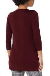 Side Slit Vneck 3/4 Sleeve Top Plum Diva