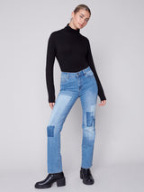 Patchwork Straight Leg Jeans Medium Blue