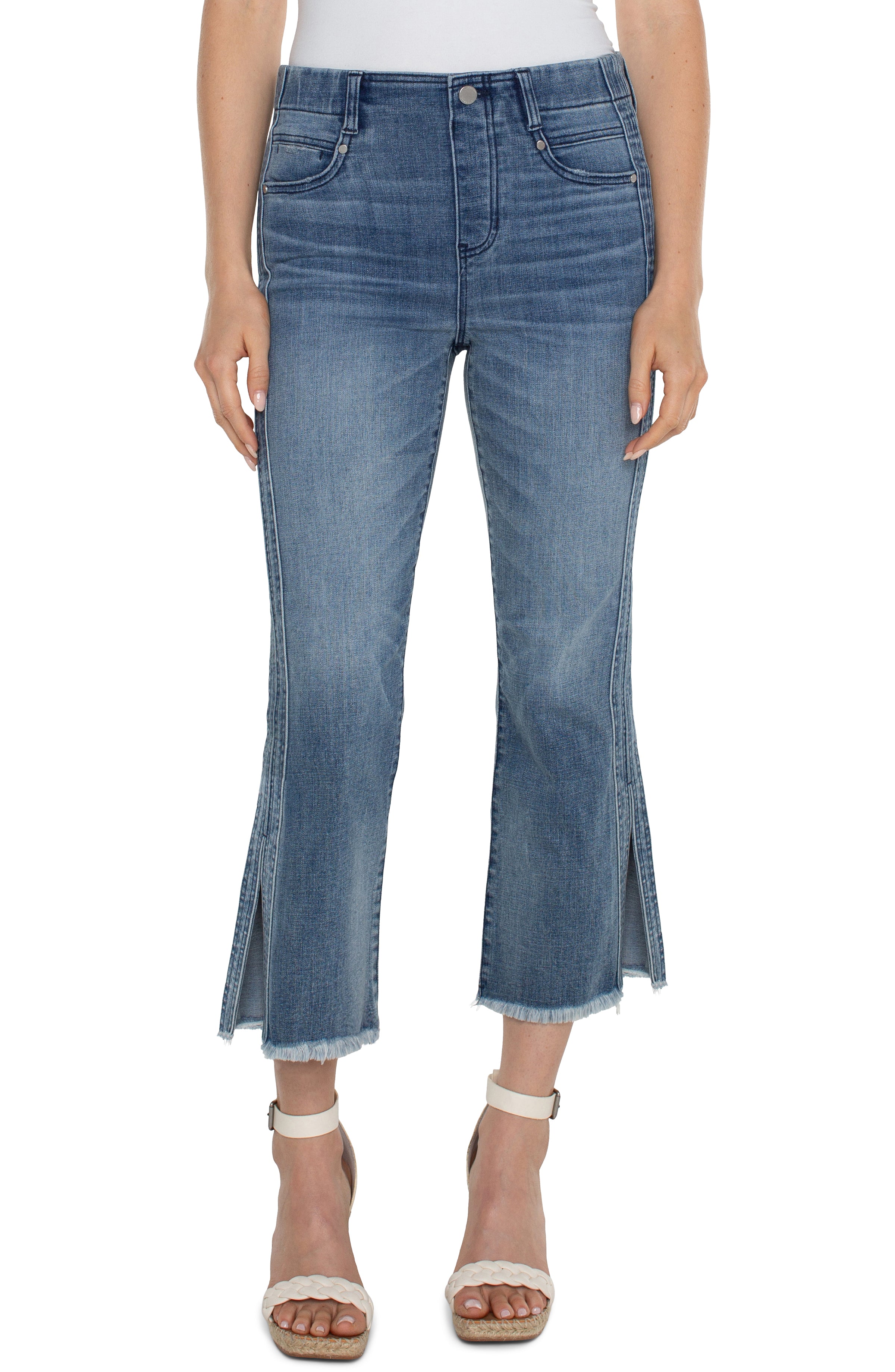 Gia Crop Side Seam Slit Detail Flare Jeans Cherry Creek