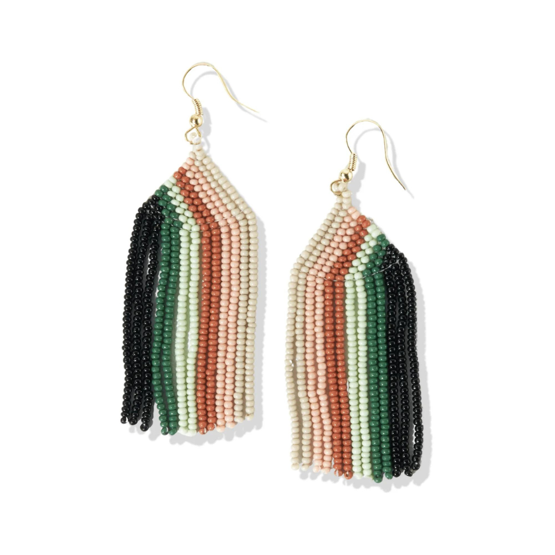 Dolly Vertical Stripe Fringe Beaded Earrings Ivory, Blush + Mint