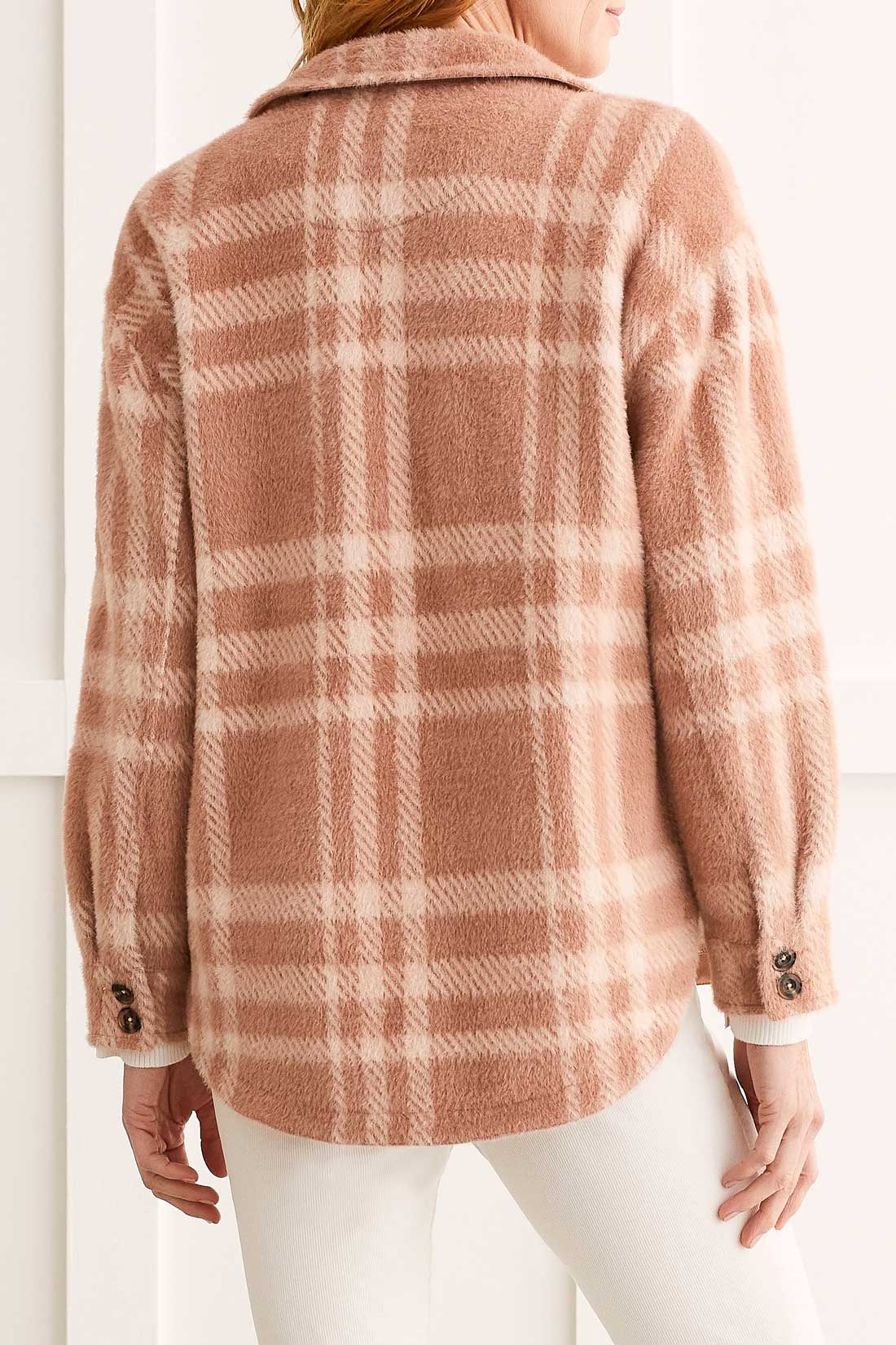 Oversize Plaid Fuzzy Shacket Cinnamon