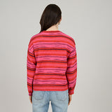 Alaina Stripes Crew Neck Knit Pullover Pink + Burgundy Space Dye