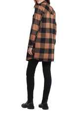 Notch Collar Plaid Long Shacket Sepia