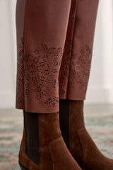 Fly Front Floral Cut Out Hem Ankle Pant Baked Clay