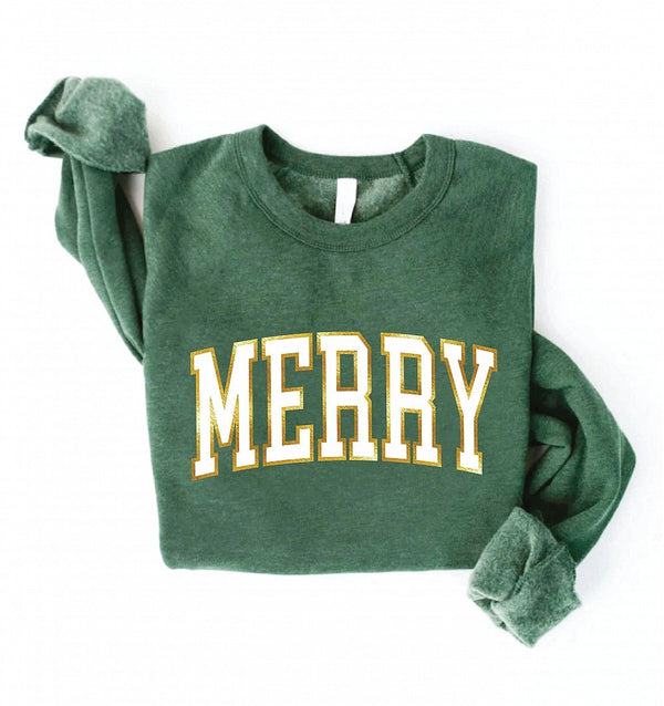 Merry Foil Graphic Sweatshirt Heather Forest