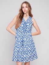 Tiered Sleeveless Ruffle Tassel Tie Dress Ikat
