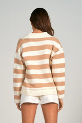 Stripe Collared Sweater Natural + Taupe