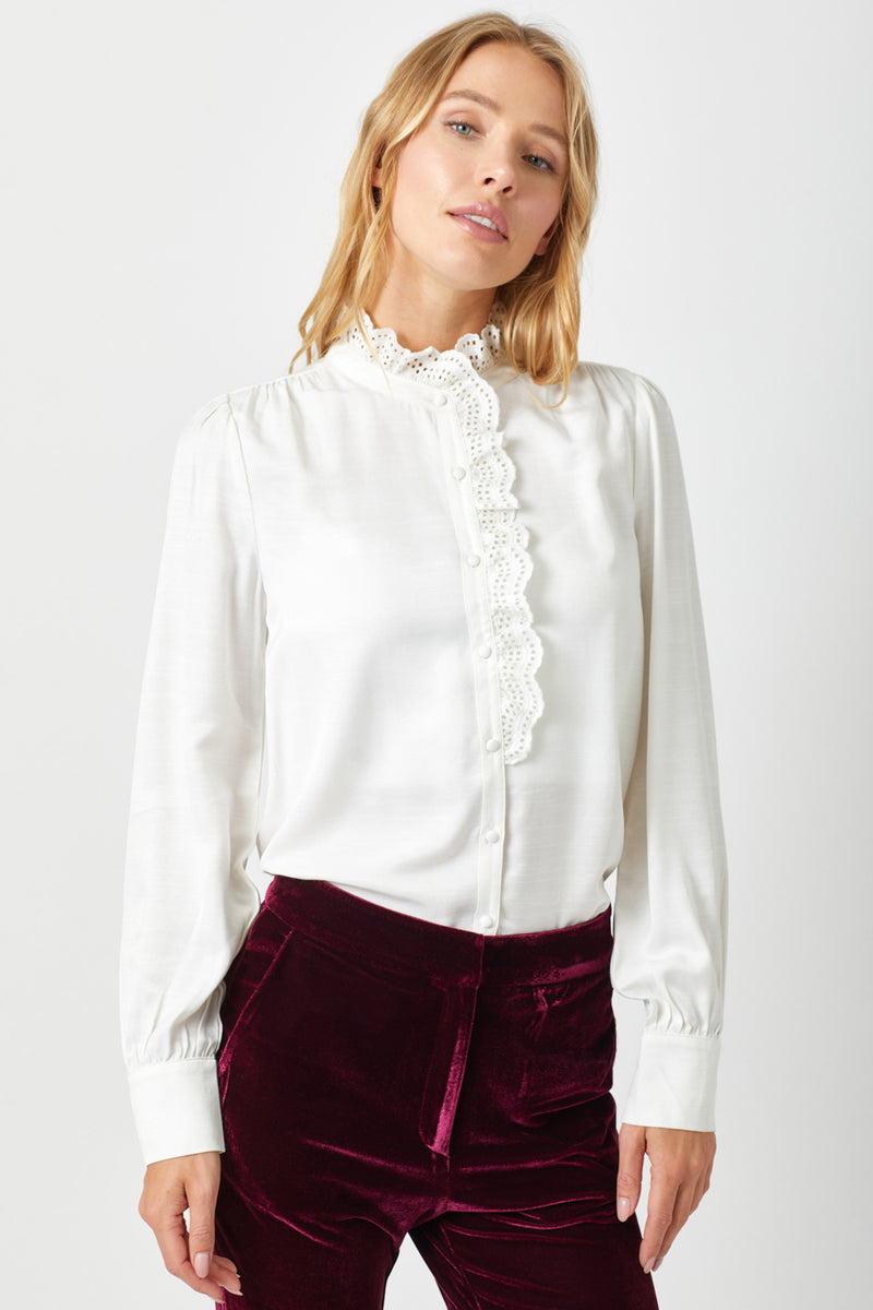 Eyelet Lace Collar Buttoned Blouse