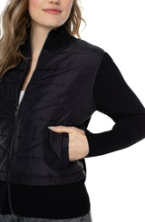 Quilted Front Full Zip Sweater Black