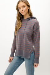 Stripe Pullover Sweater Hoodie Charcoal