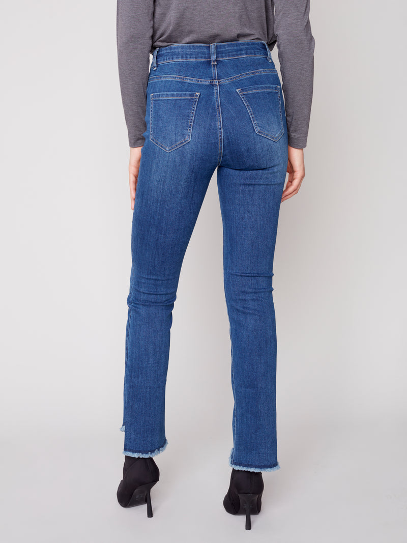 Asymmetric Hem Stretch Denim Flare Blue Jean