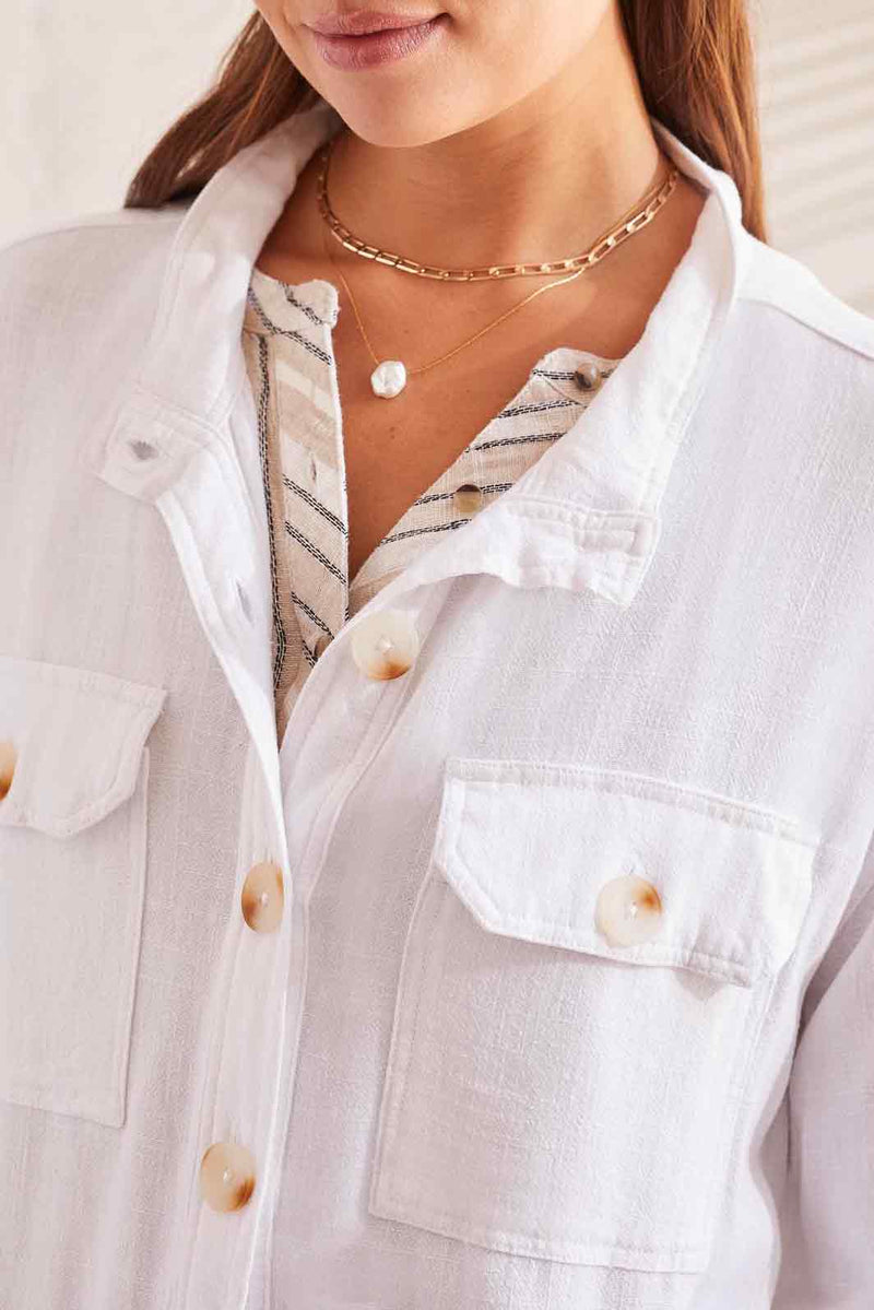 Cropped Chest Pocket Jacket White