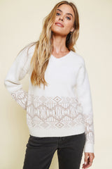 Aztec Bottom Vneck Sweater Ivory