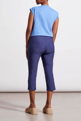 Covered Button Split Leg Flatten It Capri Jet Blue