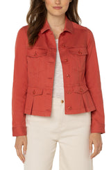 Collared Peplum Buttoned Jacket Desert Bloom
