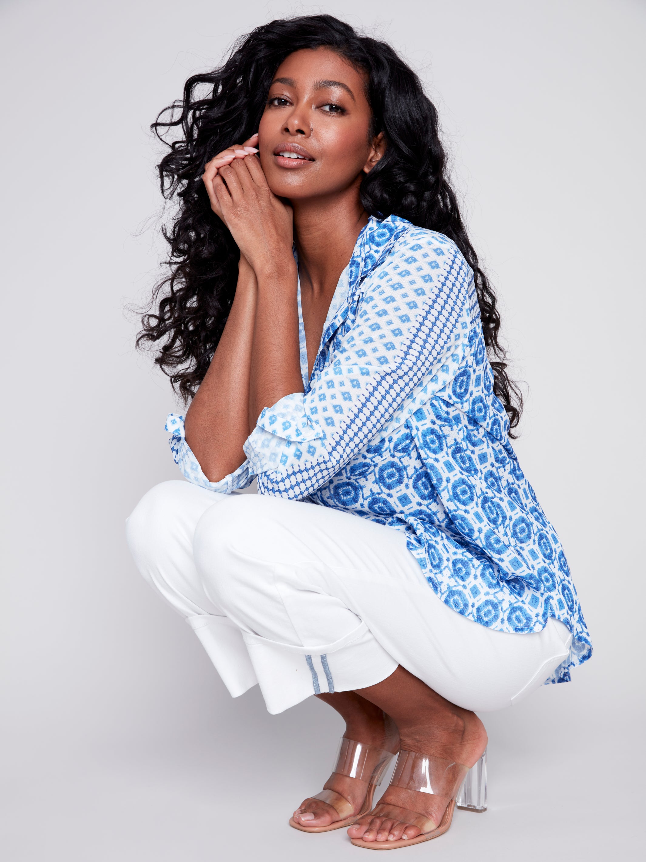 Crinkle Georgette Mix Print Blouse Geo