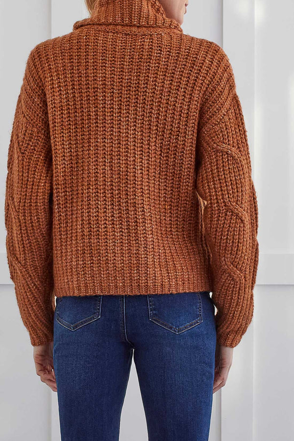Cable Detail Turtleneck Sweater Mocha