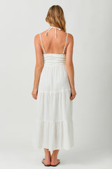 Halter Emb. Long Tiered Dress Ivory