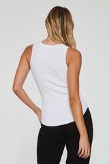 Cora High Neck Ribbed Tank White