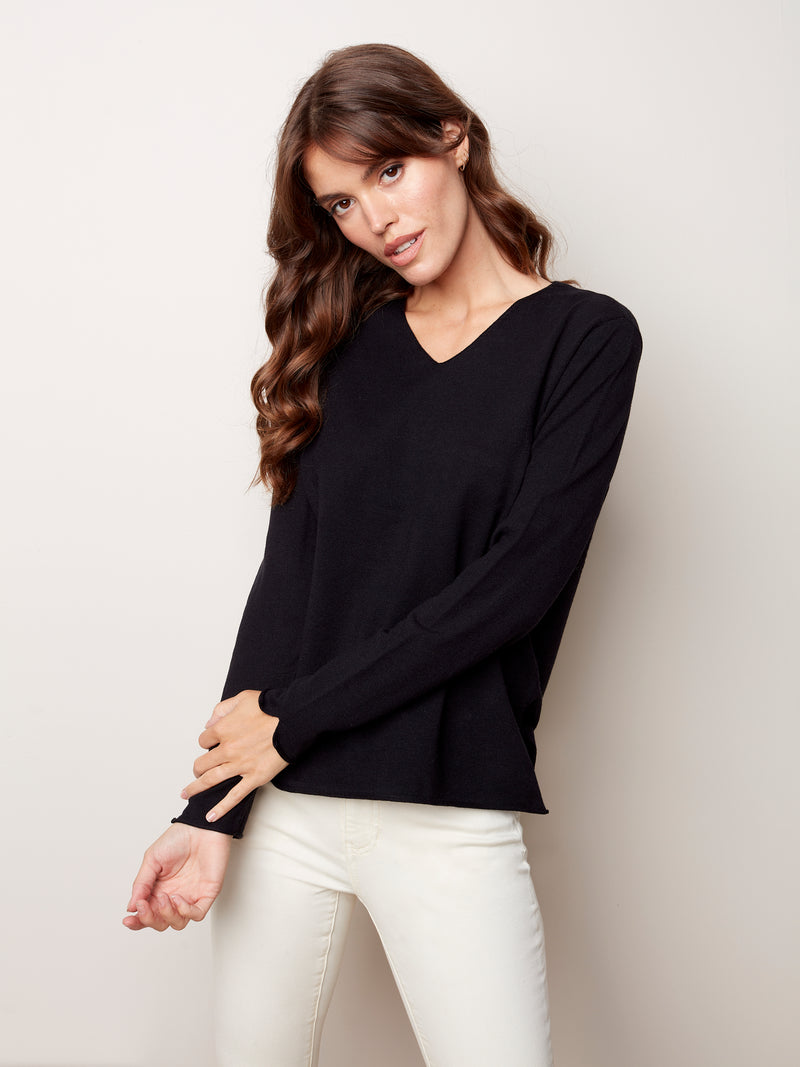 V Neck Basic Sweater Black