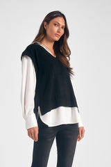 Solid Under Shirt Sweater Vest Top Black + White