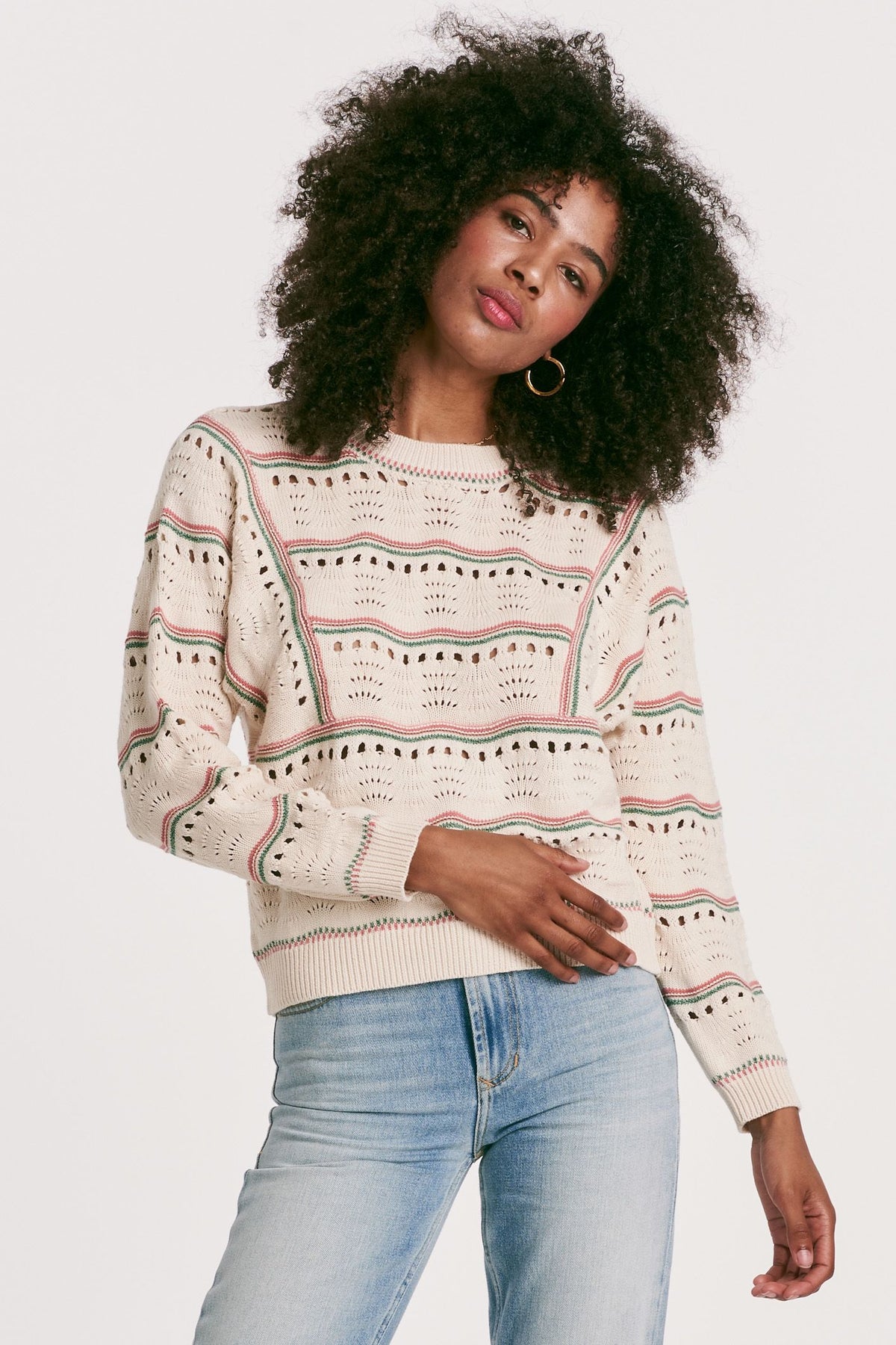Ramsey Balloon Sleeve Sweater Grapefruit Stripe
