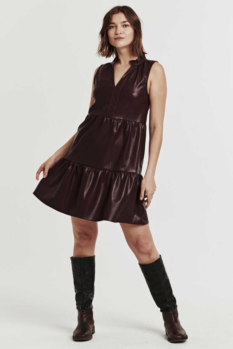 Leather Tiered Ruffle Dress