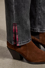 Audrey Emb. Side Slit Straight Ankle Stone Black