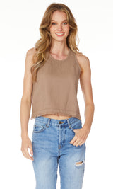 Scoop Neck Fray Hem Tank Hazelnut
