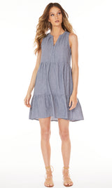 Striped Tiered Tank Dress Navy