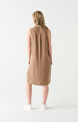 Collared Tencel Knee Length Dress Mocha