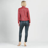 Classic Leather Knit Moto Jacket Ruby