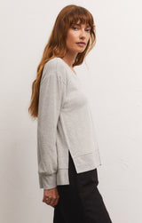Wilder Cloud Vneck Long Sleeve Top Heather Grey