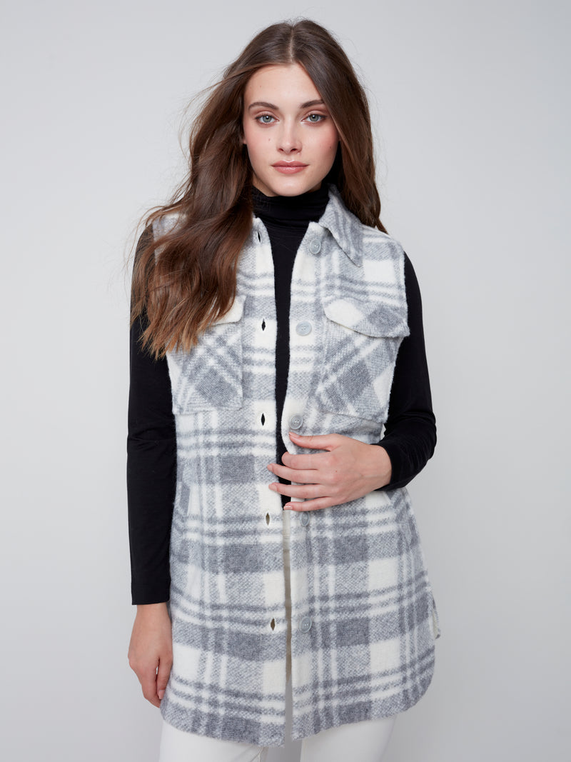 Boiled Wool Plaid Vest Light Grey