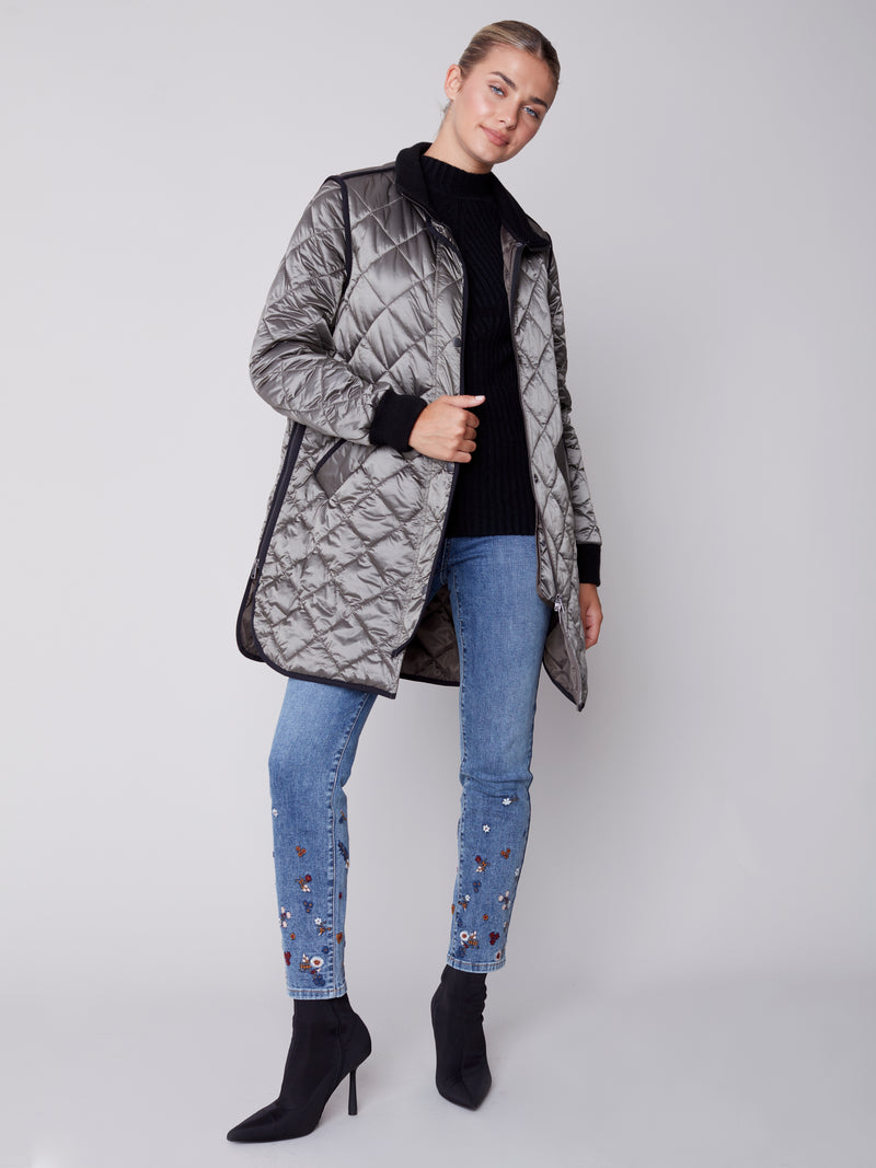 Long Quilted Pleather Jacket